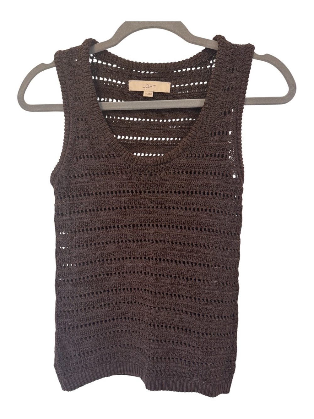 LOFT Chocolate Brown Crochet Tank Top Open Knit Sleeveless Women's Top Size XS